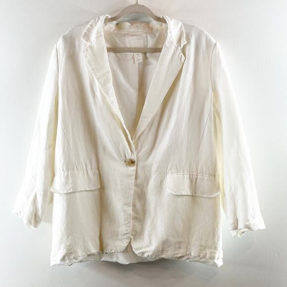 H&M Linen Blend Long Sleeve Notch Lapel Single Breasted Blazer White Large - Picture 2 of 8